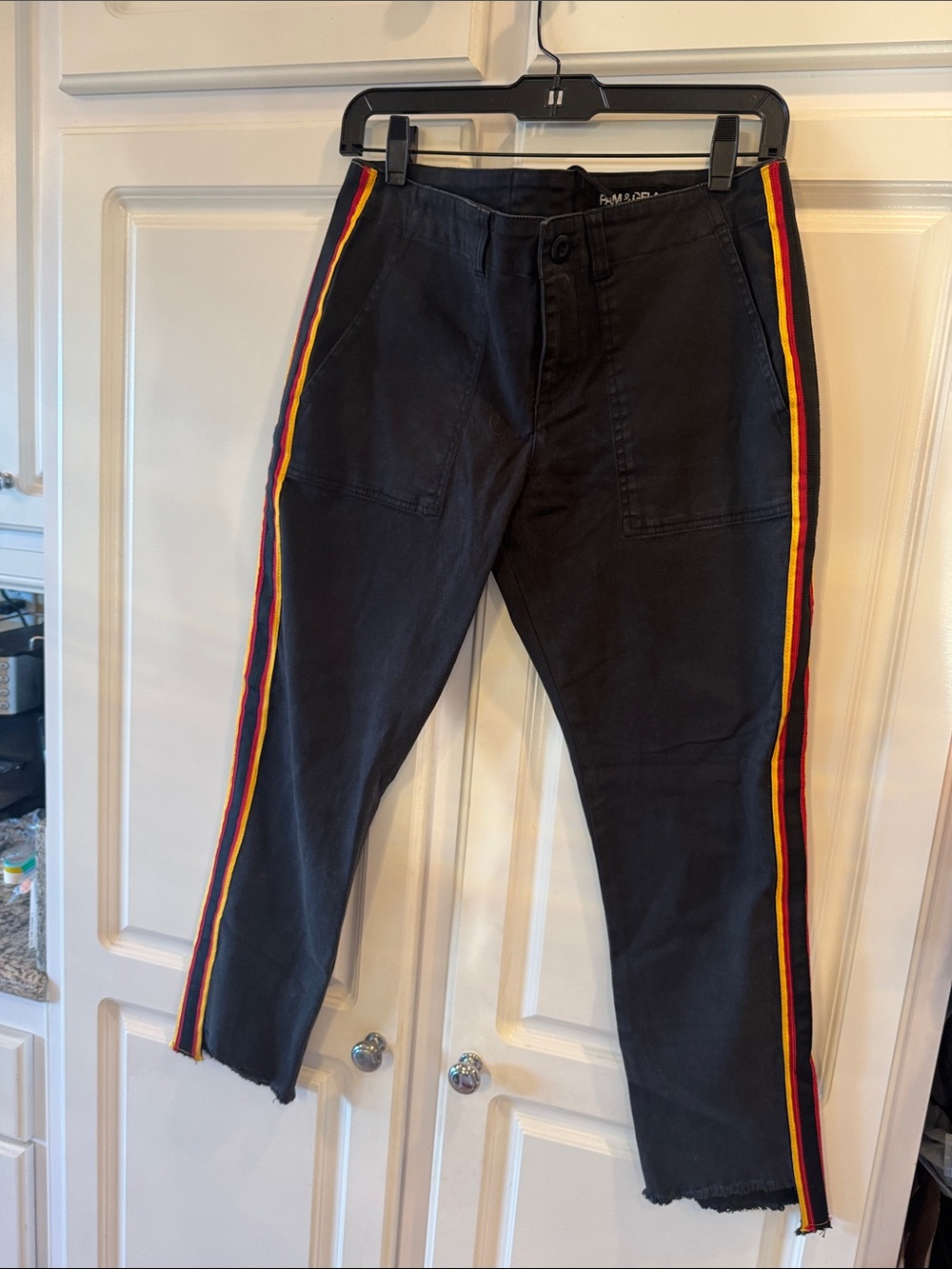 PAIGE Black Chinos with Red and Yellow Side Stripes